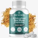TrueSeaMoss Irish Sea Moss Capsule - 120 Capsule Originali (1600mg) - Prebiotic Superfood - Boost Il sistema immunitario e digestivo - Pelle sana, Keto Detox, Gut, Supporto comune