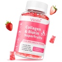 Gummie di collagene senza zucchero per le donne Uomini, Peptidi multi collagene Gummies Tipo I II III V X con Biotin Vitamina A B C D E per le unghie della pelle dei capelli, Sapore di fragola, 60 Conte