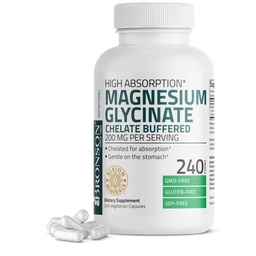 Bronson Magnesium Glycinate 200 MG per Serving Chelated for High Absorption, Gentle On Stomach, Non-GMO, 240 capsule vegetariane