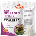 Polvere di Peptidi Multi Collageno VEV, 16 oz (41 Serve) – Tipo I, II, III, V, X, Collage idrolizzato, Potere di acido ialuronico, Biotina, Vitamina C, Supporta la pelle, Non aromatizzato, Dissolves facilmente