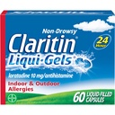 Claritin Liqui-Gels 24 ore Allergy Relief, Medicina allergia non dorsale, Loratadine Antihistamine capsule, 60 conte