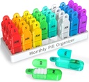 Organizzatore mensile Zoksi 2 volte al giorno, organizzatore di scatole di pillole di 30 giorni Am Pm, caso di pillole giornaliere con 32 grandi scomparti per ogni giorno, contenitore di pillole di viaggio portatile per vitamine e medicina