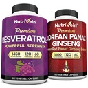 Nutrivein Premium Coreano Panax Ginseng Integratore & Resveratrolo Integratore Bundle: capsule di resveratrolo ad alto assorbimento & Ginseng per cervello, difese, riparazione, & Vitality