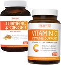 Bundle di vitamina C Supporto immunitario e curcumina curcuma erborea - Supporto giornaliero: Immune + Salute comune - Supporto immunitario - Vitamina C con zinco (non OGM) & curcumina currica - Estratto di pepe nero (non OGM)