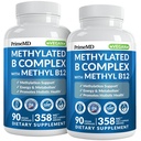 Complesso B etilato con Methylfolate e B12 Methylcobalamin 1000 mcg - Multivitaminico metilato per energia, funzione del cervello e benessere - Vitamina B Complesso per uomini e donne (180 Serve, Confezione di 2)