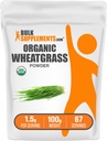 BulkSupplements.com Polvere di Wheatgrass Organica - Polvere di Super Green Organic, Supplemento Superfoods - Vegan & Gluten Free, 1,5g per Serving, 100g (3,5 oz) (Pack of 1)
