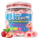 Bambini Calcium Gummies + D3 & Magnesio per 4+, con Calcium Citrate Calcium Gluconate, Lattato di calcio, Probiotici e Prebiotici per bambini Salute di ossa, Supporto muscolare, Salute digestiva, Acero libero 60Ct