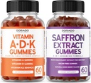 ADK Vitamin D3 K2 D (60 Gummies) K - 10 Vegan Supplemento - Delizioso Raspberry Flavor e Zafferano (60 Gummies) Premium Zucchero Integratori Gratis per Adulti - 5 in 1 Formula Avanzata - Vegan & USA Made