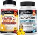Vitamina D3 5000 IU 125 mcg (1 anno di alimentazione) Plus ad alto assorbimento Magnesio Bisglycinate capsule (2 mesi di alimentazione)