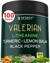 5in1 capsule di radice di valeriana Plus L-teanina, Balm di limone, Pepe Turco e Nero per il relax, Notte riposante, Digestione e supporto immunitario - 100 Conte