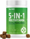 Pet MD 5in1 Cane Multivitamina - 30 Vitamine essenziali, Minerali e nutrienti per pelle e cappotto, Hip & Joint, Digestione, Immune & Senior Dog Vitamins - Glucosamine, Omega 3 6 9, & Probiotics - 120 ct