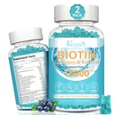 Biotina e Collagene Gummies con B12, Pelle per capelli e Vitamine per la Crescita dei capelli, Pelle di Glowing & Strong Nails - Aroma di mirtillo, Senza zucchero, 120 Ct