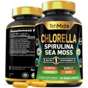 Supplemento clorella per uomini e donne - Formula 7in1 con Spirulina, Moss del mare, Clorofilla, Gotu Kola, Boswellia & Bacopa - Supporto immunitario - Ricco di nutrienti, Vitamine - 120 capsule