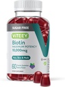 Viteey Biotin Gummies per capelli, pelle e chiodi 10.000mcg - Zucchero Libero - Gummie di crescita dei capelli, Glow sano della pelle, forte crescita sana delle unghie - Vegan, senza glutine, Gelatin Free- Tasty Berry Flavor