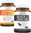 Black Seed & Vitamina C (2-Month) Complete Defense Immune Bundle of Black Seed Oil - Nigellia Sativa Cumin Seed a freddo (120 Capules) & Vitamin C Immune Support (60 compresse vegetariane)