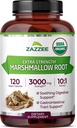 Zazzee USDA Organic Marshmallow Root 10:1 Extract, 3000 mg Strength, 120 Vegan Capsules, 4 mesi di fornitura, Standardized, Concentrated 10X Extract, 100% Vegetariano, All-Natural, Non-OGM, Made in the USA