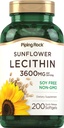 Piping Rock Sunflower Lecithin Softgel Capsule | 3600 mg | 200 Count | da Phosphatidylcholine | Soy Free, Non-OGM, Gluten Free