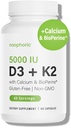 Noophoric D3 K2 Vitamina 5000 IU - Vitamina K2 100 mcg MK7, Calcio, BioPerine - Integratore di supporto per la salute e l'immunità - Gluten-Free, Non-GMO - Integratore di vitamina D3 K2 (60 Serve)