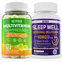 NEVISS Women & Men's 50+ Multivitamin Gummy e Melatonin 60mg Bundle