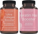 Riserva Ultra Collagen Booster & Keratin Hair Booster - Caratteristiche Dermaval, Biotin & Resveratrol - Support Hair & Skin - 90 Ultra Collagen Capsules, 60 Keratin Capsules