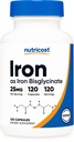 Nutricost Iron Bisglycinate Supplement (25mg) 120 capsule - da Ferrous Bisglycinate Chelate - Non-GMO & Gluten-Free