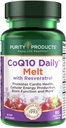 Prodotti di purezza CoQ10 Quotidiano con Resveratrolo Melt 100mg CoQ10-30mg Trans-Resveratrolo - Vitamina A, D3, E e B12 (come metilcobalamin) - 60 compresse di dissoluzione rapida