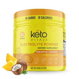 Polvere di elettroliti di Keto Vitals - Polvere di elettroliti di Keto senza zucchero con potassio, magnesio, sodio, e calcio - senza polvere di miscela di bevanda di elettrolito di zucchero e polvere di idratazione, 60 porzioni, cocco di ananas