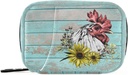 Scatola di legno Rooster Sunflower Pill Box 7 giorno Pill Case Bag organizzatore di viaggio Pill Bag con Zipper Portable Weekly Case Dimensioni compatte per il supporto supplemento di vitamina