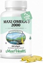 Omega 3 Supplemento - Omega-3 Fish Oil 2000mg - Fonte naturale di EPA & DHA - Cuore, cervello e salute comune - Kosher certificata Wild Caught Marine Fish - 200 Vegetarian Softgels by Maxi Health