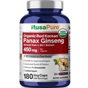 NusaPure Rosso Coreano Panax Ginseng 20:1 Estratto, 450 mg Equivalente a 9.000 mg 180 Caps Veggie (USDA Organic, Non OGM, Vegan, Vegetariano, Bioperine)