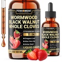 11in1 Gocce liquide di Wormwood - Estratto liquido di noce nero di Wormwood con chiodi interi, Reishi, menta piperita, origano, aloe Vera, semi di anice - 2 FL OZ - 60 giorni di alimentazione - aroma di fragola