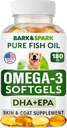 BARK&SPARK Omega 3 per cani - 180 Fish Oil Softgels per il cane Shedding, Allergia della pelle, Itch Relief, Hot Spots Trattamento - Joint Health - Integratore di pelle e cappotto - EPA & DHA acidi grassi - Salmon Oil