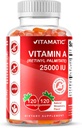 Vitamatic Sugar Free Vitamin A 25000 IU Gummies (Retinyl Palmitate) - Natural Strawberry Flavor - 120 Pectin Based Gummies (3 bottiglie)