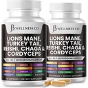 Lions Mane Supplemento Supporto cognitivo, Salute Immune con Turchia Tail 20in1 Mushroom Reishi Cordyceps Chaga con Marshmallow Root - 120 Conte
