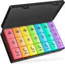 BUG HULL Pill Organizer 3 volte al giorno, Large Weekly Medicine Pill Organizer 3X al giorno, 7 Day Pill Box Cases Mattina sera di mezzogiorno per la vitamina, Cod-Liver Oil, Supplementi (Rainbow Black)