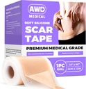 Fogli per cicatrici in silicone AWD per cicatrici chirurgiche - Nastro antiscivolo medico senza cuciture per sezione C, Nastro Tummy Tuck - Patch pelle in silicone dopo chirurgia deve avere (1.6" x 60" Roll senza cuciture)