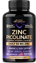 Zinc Picolinate 50mg - Integratore di zinco con Rame, Vitamina D3 & B12 - Normativa | Slow Release - Supporto immunitario e salute della pelle - Alto assorbimento con BioPerine & Vitamina C - 60 capsule