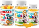 Omega-3 DHA Gummies & Vitamina C Gummies per bambini e adulti – Supporto immunitario, Basso-Sgar, Gelatin-Free, Vegetariano, Vitamine masticabili per i bambini