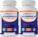 Vitamatic 2 confezioni Acidophilus Probiotic - 10 miliardi di CFU - 120 compresse - 5X Potency - Supplemento Probiotico giornaliero, Supporta la salute digestiva (Totale 240 compresse)