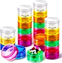 Sieral 7 giorni organizzatori di pedaggio impilabili 7 scomparti scatole di pedaggio tondi Torre settimanale della vitamina Contenitori di stoccaggio individuali Case di viaggio con coperchi per farmaci, vitamine e integratori(4 set)