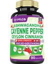 Capsule Pepe di Cayenne, 3 Mesi di Alimentazione & Ashwagandha, Cannella di Ceylon, Seme di Uva, Quercetin, Moringa, Ginkgo Biloba - Benessere di cuore, promuove la salute digestiva -90 Caps