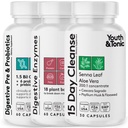 Giovani & Tonico 15 giorni Pulire gli enzimi digestivi del colon con Pre & Probiotics | per la digestione, Belly Bloat, Break Down Food, Gut Health e Regolarità,150 Pillole per le donne & uomini