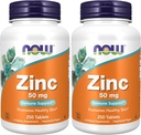 NOW Integratori, Zinco (Zinc Gluconate) 50 mg, Supporta funzioni di enzima*, Supporto immunitario*, 250 compresse (Pacchetto di 2)