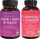 Capelli Organici e Vitamine Unghie + Curcuma Organica con Pepe Nero & Ginger Bundle, Realizzato con Biotina 5000mcg per Capelli Sani, Turmerico per Supporto Giunto Naturale