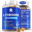 L Tyrosine Gummies 1100mg Mood Support Blend, con Ashwagandha, L-teanina, Vitamina B Complex B6, Folate(Vitamina B9), Focus & Memory, Funzione cognizione e cervello, Energy Boost, Supporto per la resistenza, 2Pc/120ct