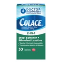 Colace 2-In-1 Sgabello Softener & Stimulant Laxative Tablets, Gentle Constipation Relief in 6-12 Ore, 30 Conte