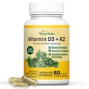 Vitamina D3 K2 4000IU (100mcg) con olio di cocco, vitamina D vegana a base vegetale al 100% per vegani e vegetariani - 60 capsule