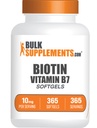 BulkSupplements.com Biotin 10000mcg Softgels - Vitamina B7, Vitamine Biotina per Capelli, Pelle e Unghie, Integratore Biotina - Gluten Free, 1 Softgel per Serving, 365 Count (Pack of 1)
