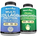 Nutrivein Premium Multi Collagen Capsule & Ashwagandha Integratori Bundle: Alto assorbimento Ashwagandha Root & Multi Collagen Peptides capsule per corpo e mente