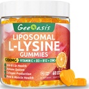 Liposomal L-lysine Gummies 1200mg, Lysine Chewable Supplement con vitamina C, D3, B12 & Zinc per adulti e bambini, Immune & Collagen Support, Lips & Skin Health, Vegan, Natural Fruit Flavor, 60CT